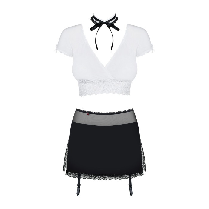 Эротический костюм секретарши Obsessive Secretary suit 5pcs black S/M, черно-белый, топ, юбка, стрин