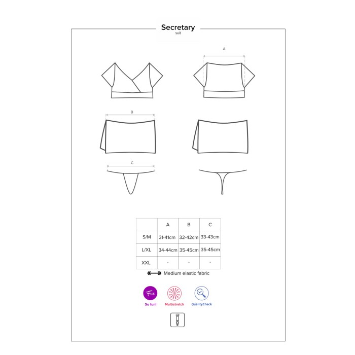 Еротичний костюм секретарки Obsessive Secretary suit 5pcs black L/XL, чорно-білий, топ, спідниця, ст