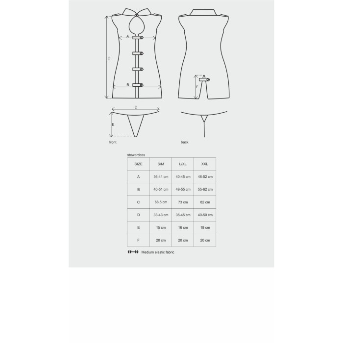 Еротичний костюм стюардеси Obsessive Stewardess 3 pcs costume grey S/M, сірий, сукня, стрінги, пілот