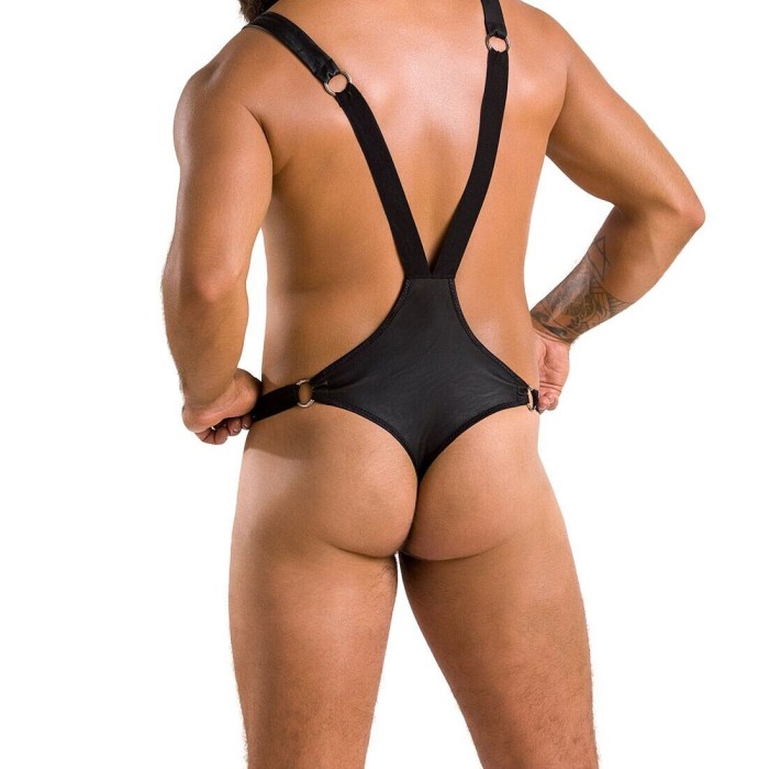 Мужское боди с люверсами Passion 028 HARRY L/XL Black, экокожа, на лямках