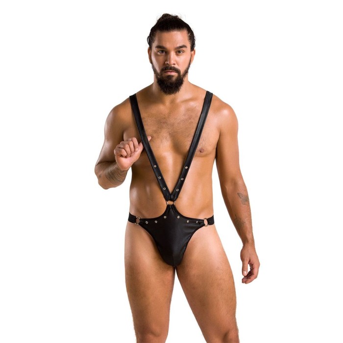 Мужское боди с люверсами Passion 028 HARRY L/XL Black, экокожа, на лямках