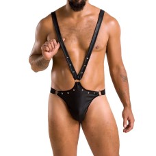 Мужское боди с люверсами Passion 028 HARRY XXL/XXXL Black, экокожа, на лямках