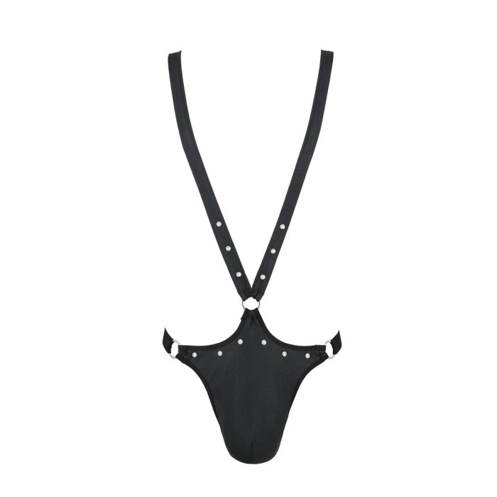 Мужское боди с люверсами Passion 028 HARRY XXL/XXXL Black, экокожа, на лямках