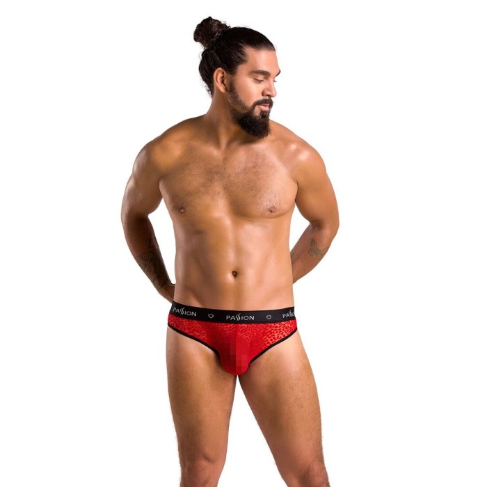 Мужские полупрозрачные трусы Passion 031 SLIP MIKE L/XL Red, под леопард