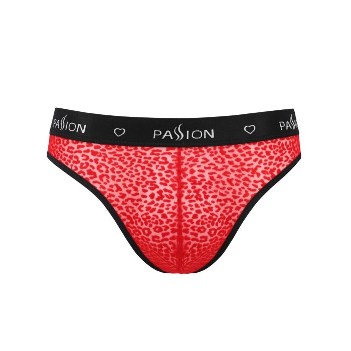 Мужские полупрозрачные трусы Passion 031 SLIP MIKE L/XL Red, под леопард