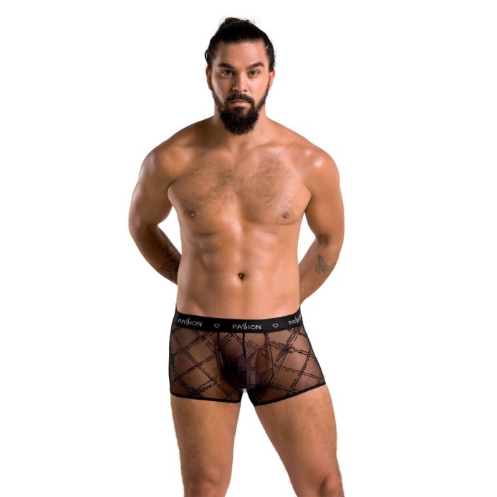 Мужские прозрачные боксеры Passion 032 SHORT JAMES XXL/XXXL Black, сетка