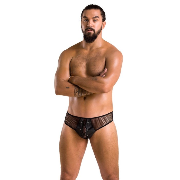 Мужские трусы со шнуровкой Passion 035 SLIP RICHARD L/XL Black, экокожа, сетка