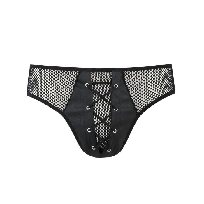 Мужские трусы со шнуровкой Passion 035 SLIP RICHARD S/M Black, экокожа, сетка
