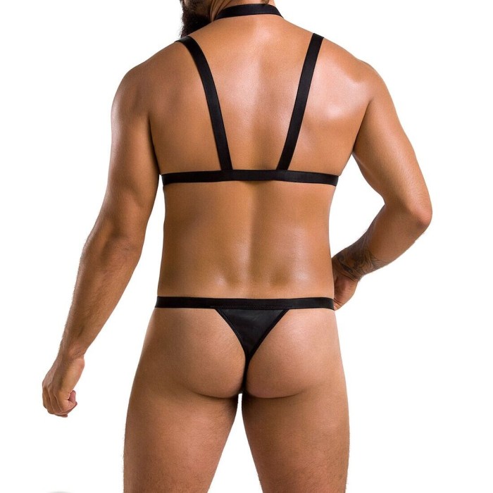 Комплект мужского белья из стреп Passion 039 SET ANDREW L/XL Black, стринги, шлейка
