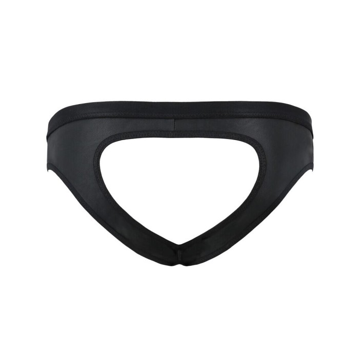 Мужские слипы с вырезами Passion 041 SLIP JOE S/M Black, экокожа, открытые ягодицы