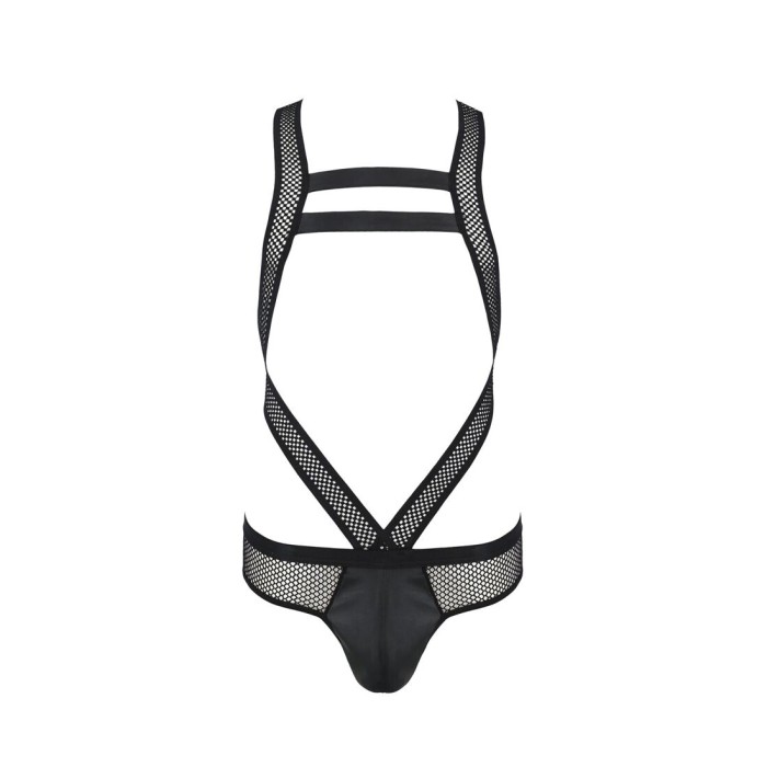 Мужское эротическое сетчатое боди Passion 045 VICTOR S/M Black, экокожа, сетка