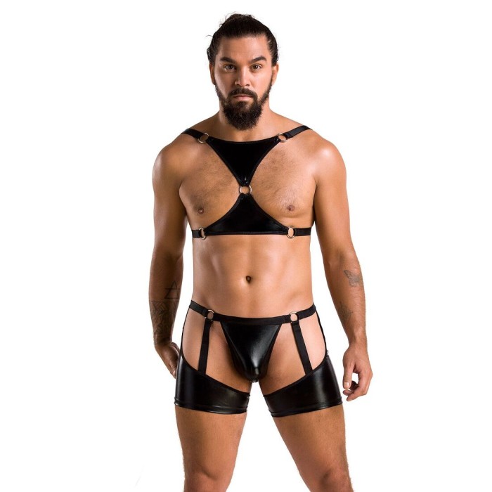 Комплект эротического мужского белья Passion 047 SET JOHN XXL/XXXL Black, трусы, портупея