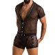 Комплект сетчатого мужского белья Passion 052 SET MICHAEL S/M black, рубашка, боксеры, заклепки
