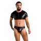 Комплект мужского белья под латекс Passion 057 SET PETER XXL/XXXL Black, кроп-топ, стринги