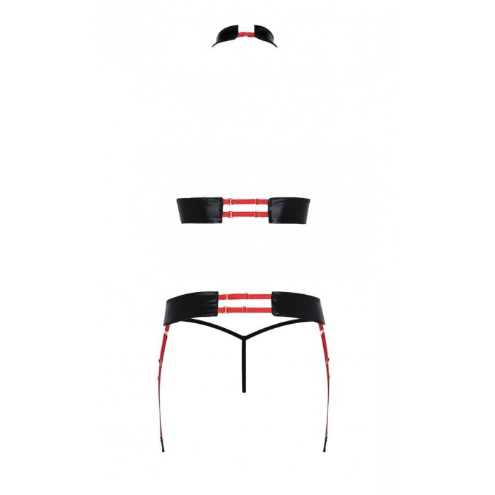 Комплект женского белья из ремешков Passion AZIZA S/M, red, бюстгальтер, пояс, стринги