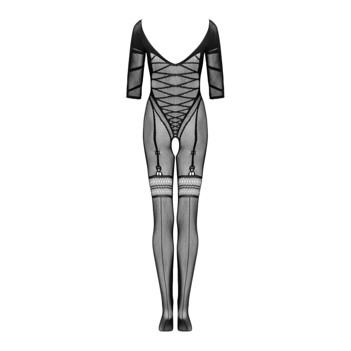 Сітчастий бодістокінг з імітацією підв’язок Obsessive Bodystocking G329 XL/XXL, black, з доступом