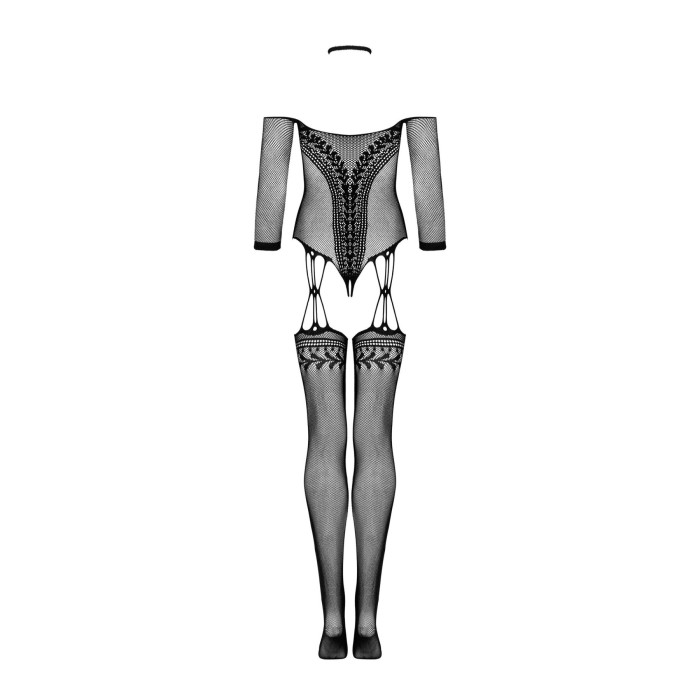 Нейлоновый бодистокинг с имитацией чулок Obsessive Bodystocking G333 S/M/L, black, с доступом