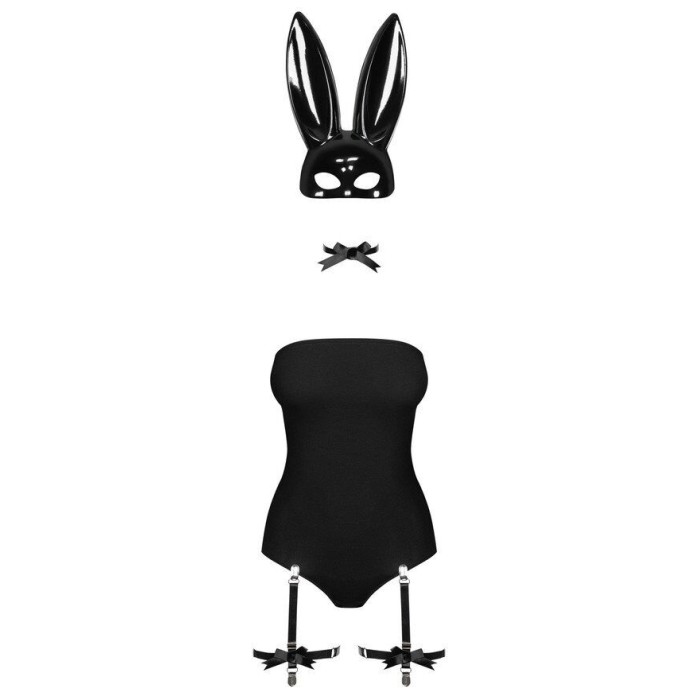 Эротический костюм кролика Obsessive Bunny costume L/XL, black, боди, чокер, гартеры, чулки, маска