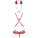 (SALE) Еротичний костюм чортика зі стреп Obsessive Evilia teddy red L/XL, боді, чокер, накладки на соски, о
