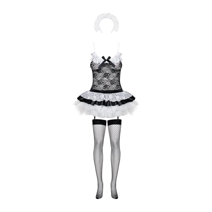 Эротический костюм горничной с юбкой Obsessive Housemaid 5 pcs costume S/M, black, топ, юбка, стринг