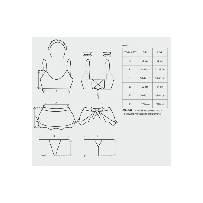 Атласный эротический костюм горничной Obsessive Maid set S/M, black, 5 предметов