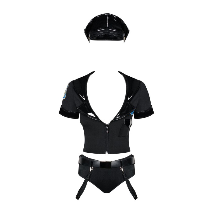 Эротический костюм полицейского Obsessive Police set S/M, black, топ, шорты, кепка, пояс, портупея