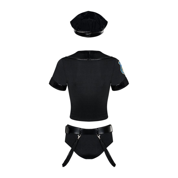 Эротический костюм полицейского Obsessive Police set S/M, black, топ, шорты, кепка, пояс, портупея