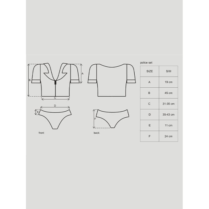 Эротический костюм полицейского Obsessive Police set S/M, black, топ, шорты, кепка, пояс, портупея