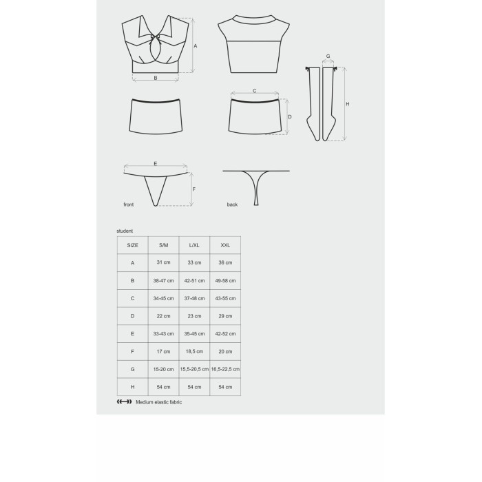 Эротический костюм студентки Obsessive Student 4 pcs costume L/XL, топ, юбка, стринги, гольфы