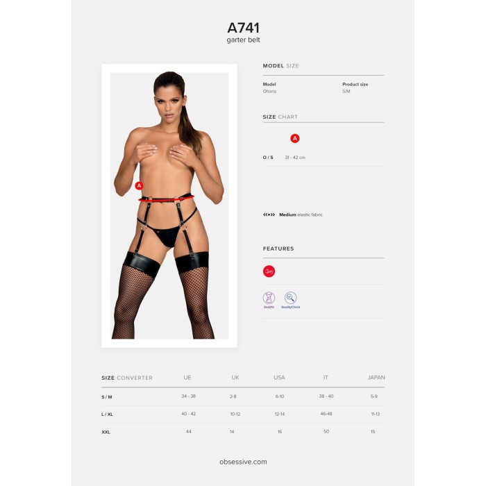 Гартеры Obsessive A741 garter belt black O/S, искусственная кожа