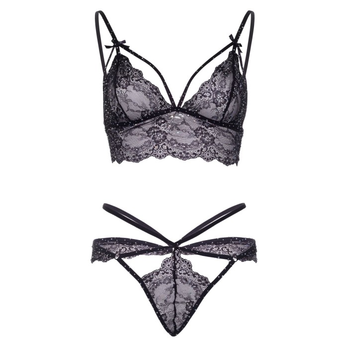Еротичний комплект зі стрепами та стразами Leg Avenue Ready Or Not S Black, бра + стрінги