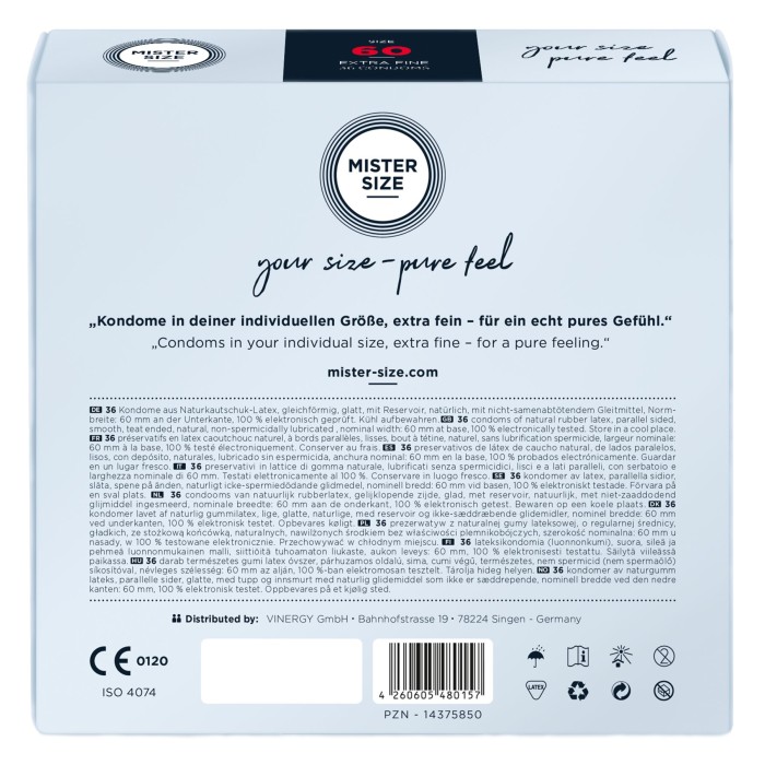 Презервативы Mister Size - pure feel - 60 (36 condoms), толщина 0,05 мм