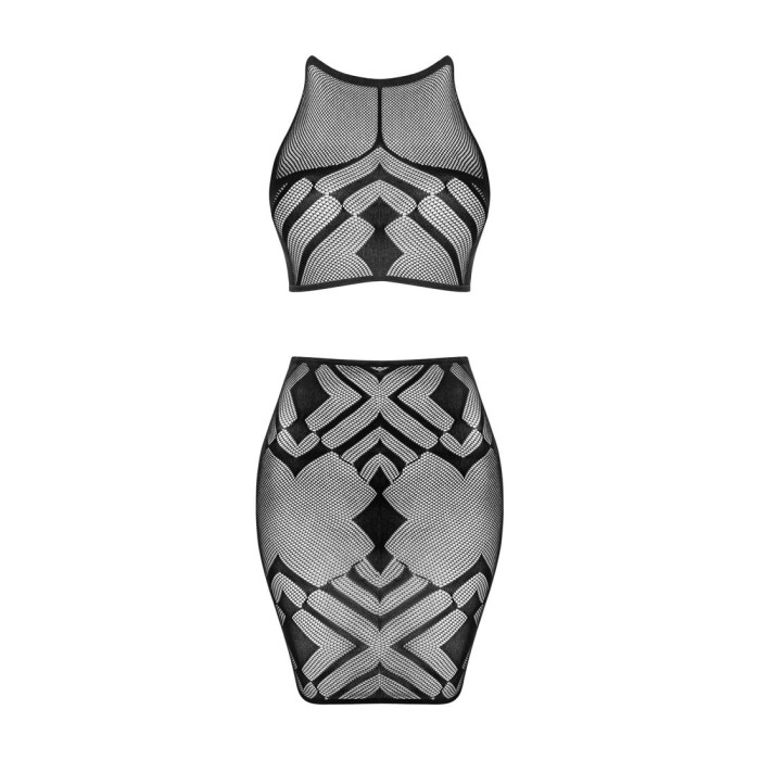 Еротичний напівпрозорий комплект Obsessive K101 top & skirt S/M/L, топ, спідниця
