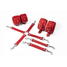Набор для БДСМ 3 в 1 Feral Feelings BDSM Kit 3 Red, наручники, поножи, крестовина