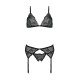 Комплект с открытым доступом Passion DELIENA SET S/M black, лиф, стринги, пояс для чулок