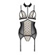 Корсет з відкритими грудьми Passion DOMINICA CORSET L/XL beige, пажі для панчіх, стрінги