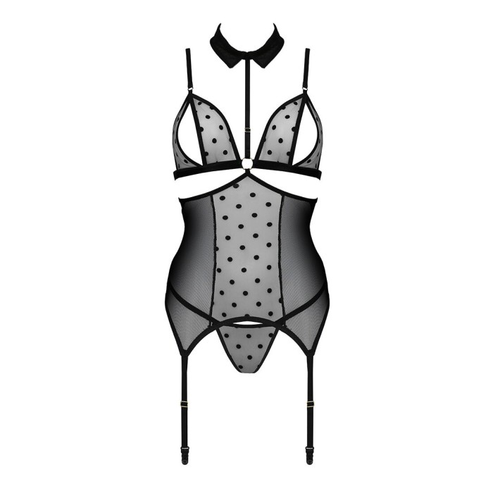 Корсет с открытой грудью Passion DOMINICA CORSET L/XL black, пажи для чулок, стринги