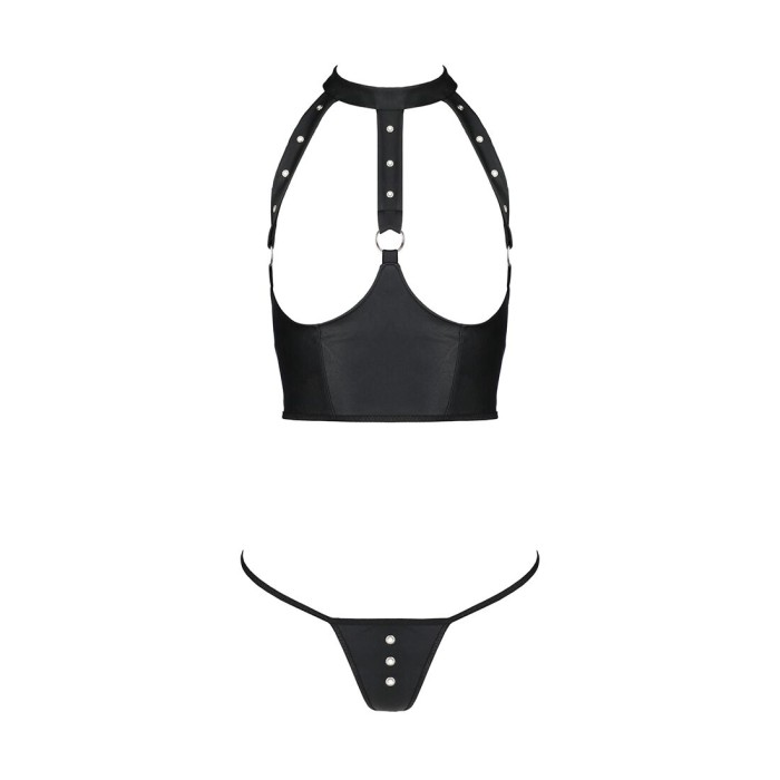 Комплект белья с открытой грудью Passion GENEVIA SET WITH OPEN BRA XXL/XXXL black, корсет, стринги