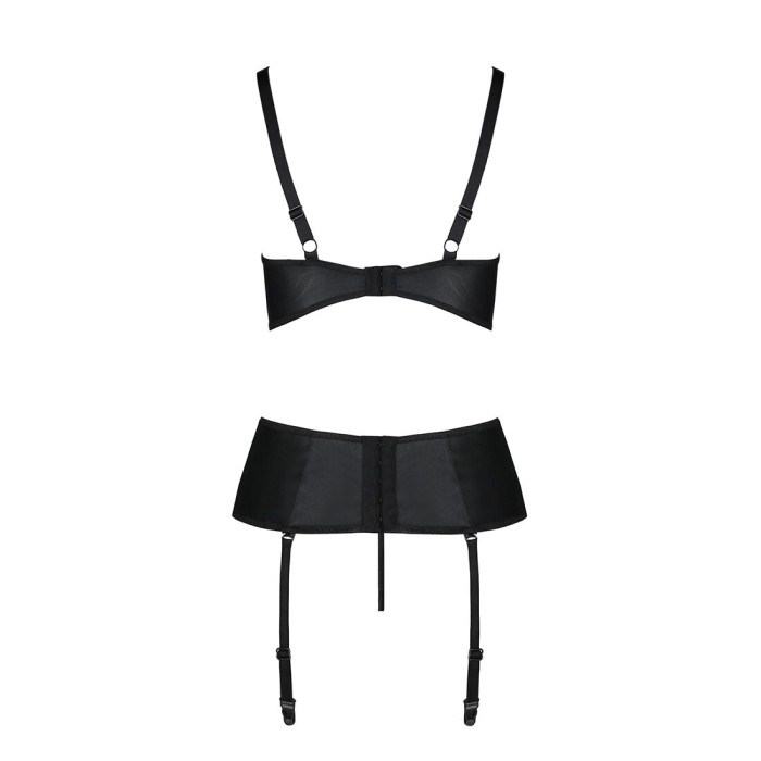 Корсет с открытой грудью Passion JANNIES CORSET L/XL black, стринги в наборе