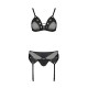 Комплект белья Passion NESSY SET L/XL black, бюстгальтер, пояс для чулок, стринги