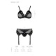 Комплект белья Passion NESSY SET XXL/XXXL black, бюстгальтер, пояс для чулок, стринги