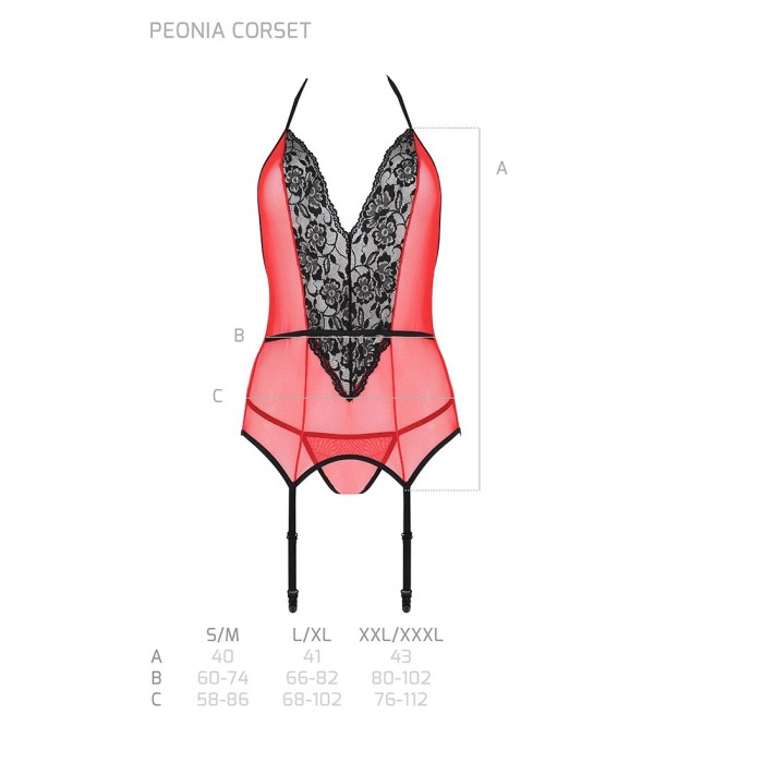 Корсет с пажами для чулок Passion PEONIA CORSET L/XL red, стринги