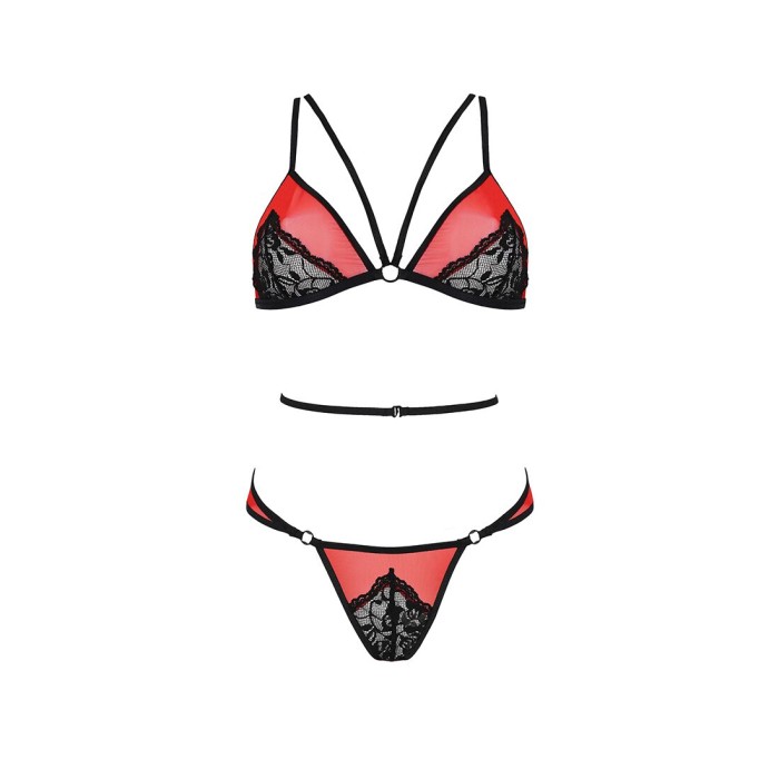 Комплект белья Passion PEONIA SET L/XL red, бра, трусики