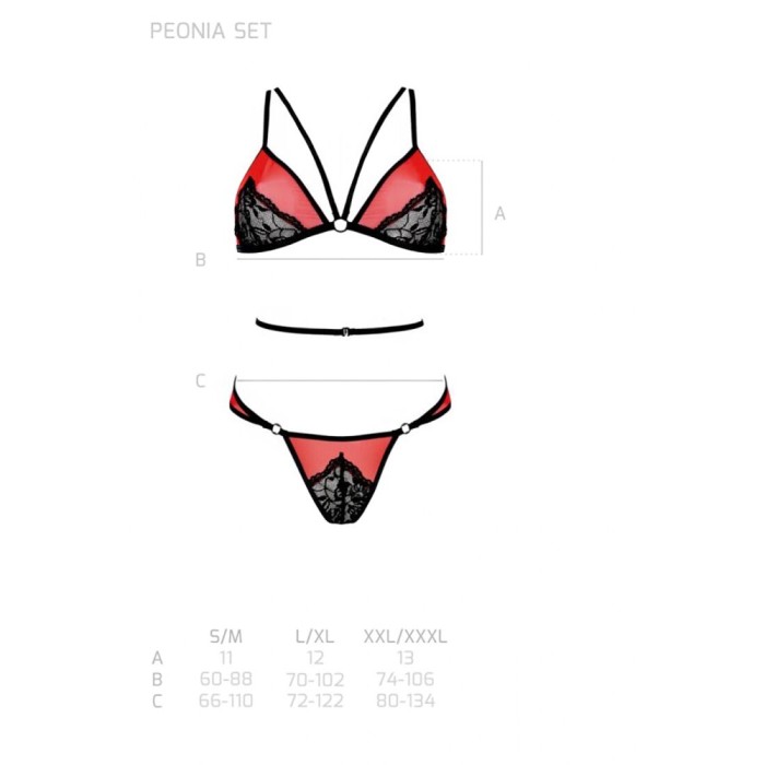 Комплект белья Passion PEONIA SET L/XL red, бра, трусики