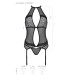 Корсет с пажами Passion SATARA CORSET L/XL black, стринги, кружево, застежки спереди и сзади