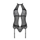 Корсет с пажами Passion SATARA CORSET XXL/XXXL black, стринги, кружево, застежки спереди и сзади
