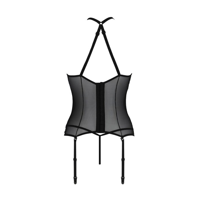 Корсет с пажами Passion SATARA CORSET XXL/XXXL black, стринги, кружево, застежки спереди и сзади