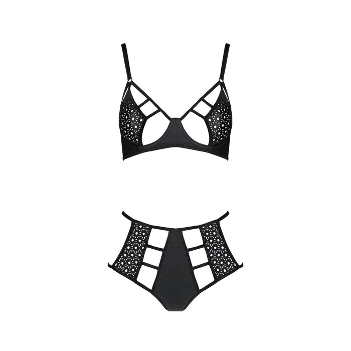 Комплект білизни Passion TASMINA SET XXL/XXXL black, ліф, високі трусики з корсетом ззаду