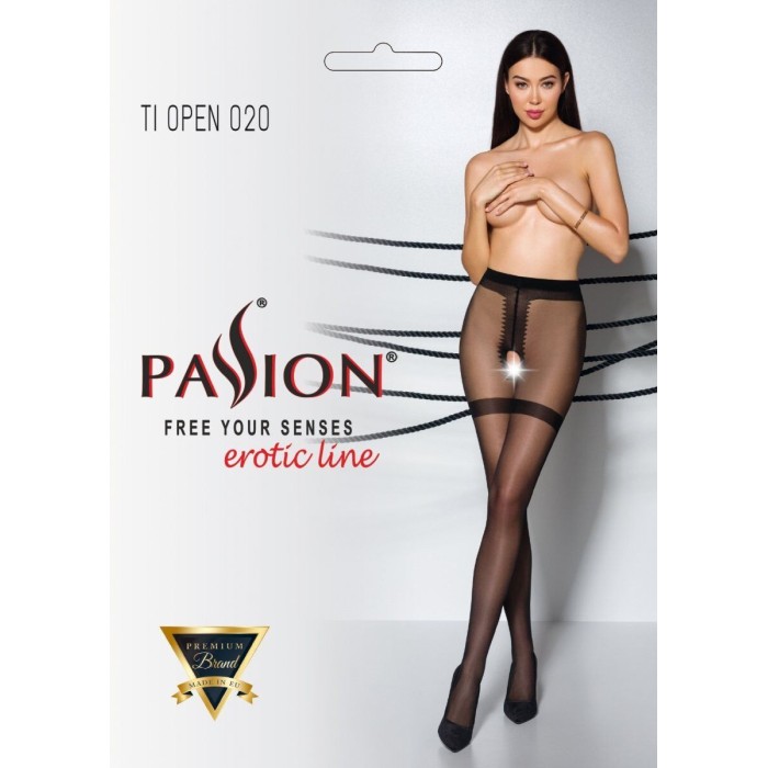 Колготки с открытым доступом, имитация чулок Passion TIOPEN 020 black 3/4 (20 den)
