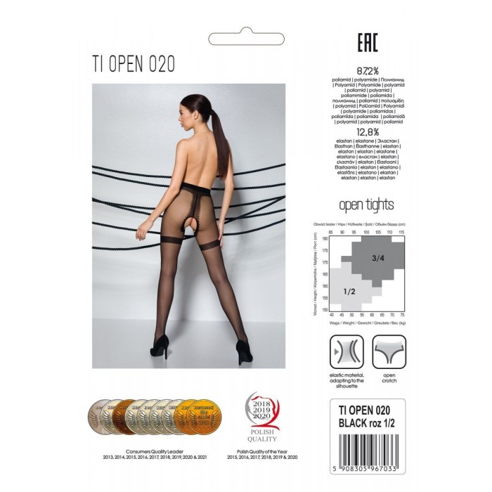 Колготки с открытым доступом, имитация чулок Passion TIOPEN 020 black 3/4 (20 den)